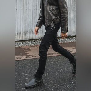 NUDIE Sz 31 x 30 Jeans Tilted Tor Black Grey Button Fly Slim Tilted Waistband